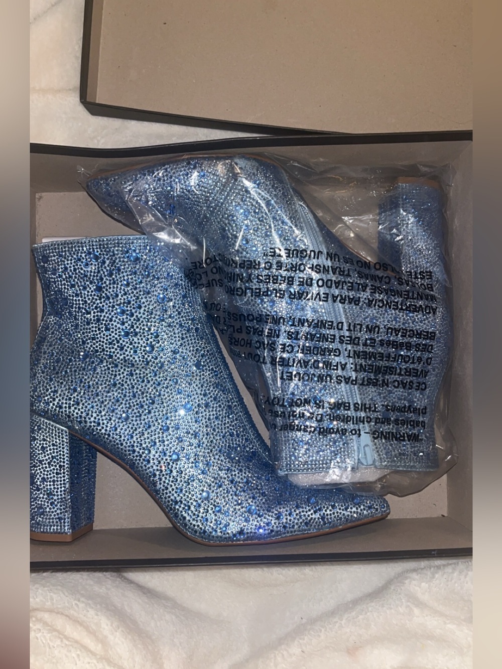 Betsey Johnson Blue Crystal Embellished Pointed Toe Block Heel Booties